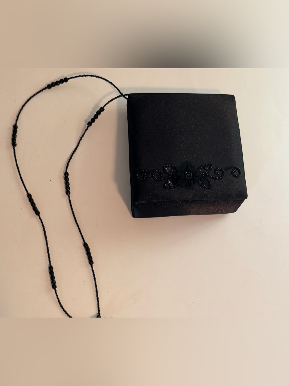 Vintage Jessica McClintock Black Satin Beaded Formal Evening Mini Bag